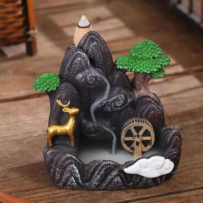 Waterfall Incense Burner Holder Mountains River Stick Holder Buddhism Aroma Backflow Incense Cones For Home Office House Decor